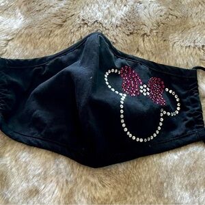 Adult size adjustable face mask, black with rhinestone Minnie Mouse!​​​​​​​